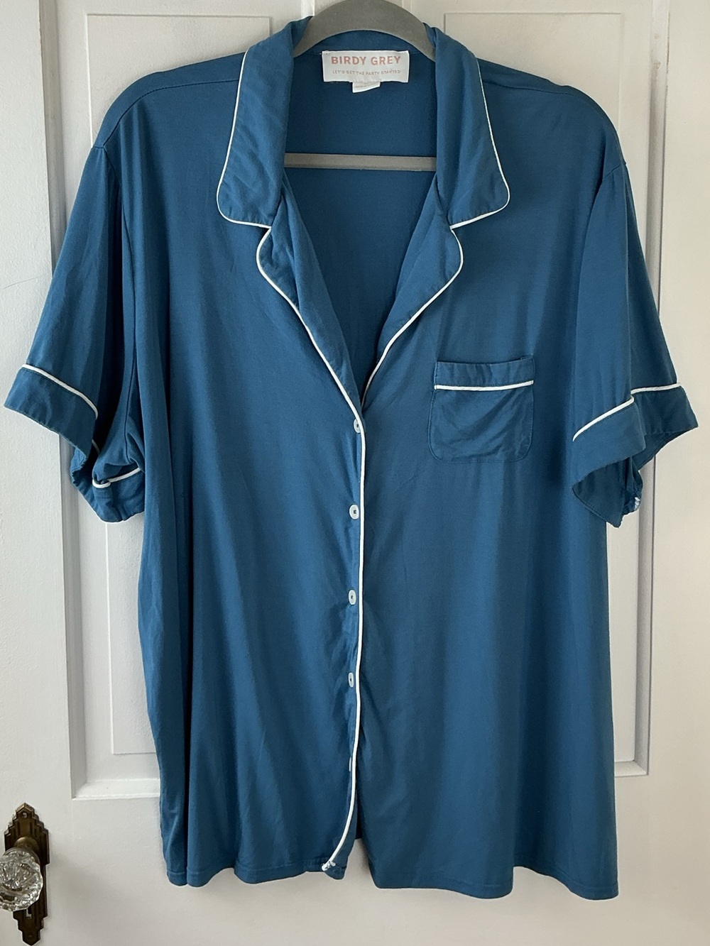 Birdy Grey Button Up Top Bamboo Pajama Top Women's Size 2X Blue
